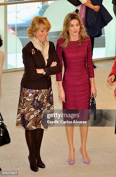 Madrid's Regional President, Esperanza Aguirre and Princess Letizia of Spain attend a meeting with "LiderA" at Canal Theater on March 9, 2010 in...