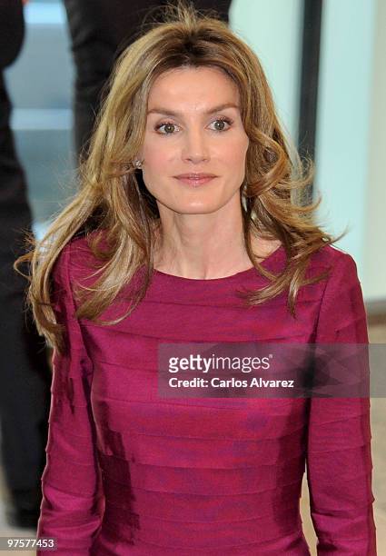Princess Letizia of Spain attends a meeting with "LiderA" at Canal Theater on March 9, 2010 in Madrid, Spain.