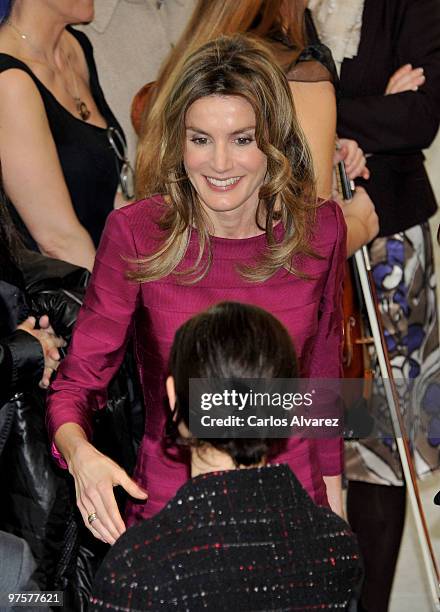 Princess Letizia of Spain attends a meeting with "LiderA" at Canal Theater on March 9, 2010 in Madrid, Spain.