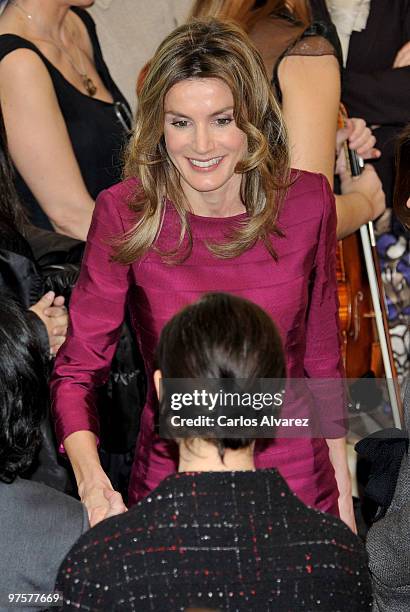 Princess Letizia of Spain attends a meeting with "LiderA" at Canal Theater on March 9, 2010 in Madrid, Spain.