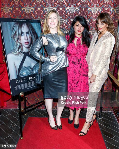 Associate producer Selina Ringel, producer Andrea Chung and co-executive producer Solene Leger arrive at an event where Flaunt Presents a private...