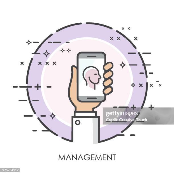 thin hands concept - management - access icon vector stroke stock illustrations