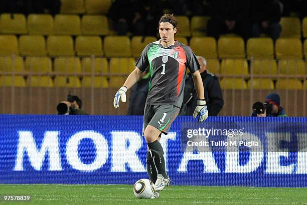 Federico Marchetti goalkeeper of Italy in action during the International Friendly match between Italy and Cameroon at Louis II Stadium on March 3,...