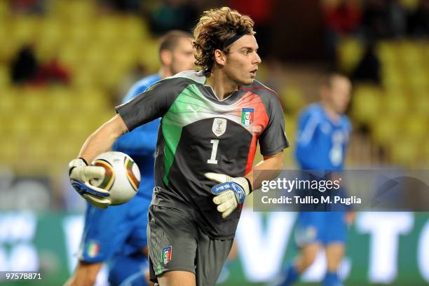 Federico Marchetti goalkeeper of Italy in action during the International Friendly match between Italy and Cameroon at Louis II Stadium on March 3,...