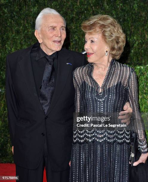 Actor Kirk Douglas and wife Anne Buydens arrive at the 2010 Vanity Fair Oscar Party hosted by Graydon Carter held at Sunset Tower on March 7, 2010 in...