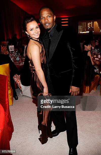 Actress Hayden Panettiere and Actor Jamie Foxx attend the 18th Annual Elton John AIDS Foundation Academy Award Party at Pacific Design Center on...