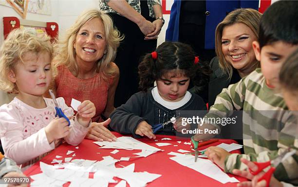 Dr. Jill Biden , wife of US vice President Joe Biden and Sara Netanyahu, wife of Israeli Prime Minister Benjamin Netanyahu visit the bilingual peace...