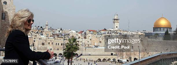 Dr. Jill Biden, wife of US Vice President Joe Biden, visits Jerusalem's Old City on March 09, 2010 in Jerusalem, Israel. On the right, the Dome of...