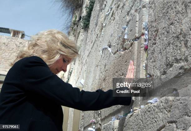 Dr. Jill Biden, wife of US Vice President Joe Biden, visits Judaism holiest site, the Western Wall, in Jerusalem's Old City on March 09, 2010 in...