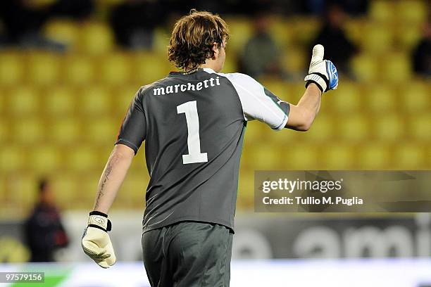 Federico Marchetti goalkeeper of Italy gestures during the International Friendly match between Italy and Cameroon at Louis II Stadium on March 3,...
