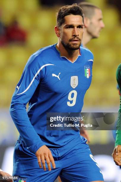 Marco Borriello of Italy looks on during the International Friendly match between Italy and Cameroon at Louis II Stadium on March 3, 2010 in Monaco,...