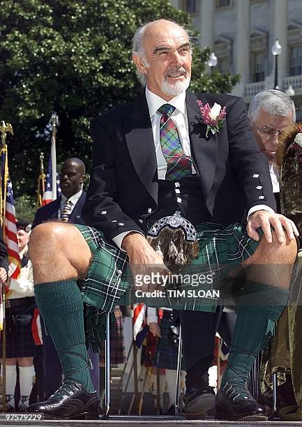 Sean Connery wears his family colors before receiving the Wallace Award from the American Scottish Foundation on the West Steps of the US Capitol 05...