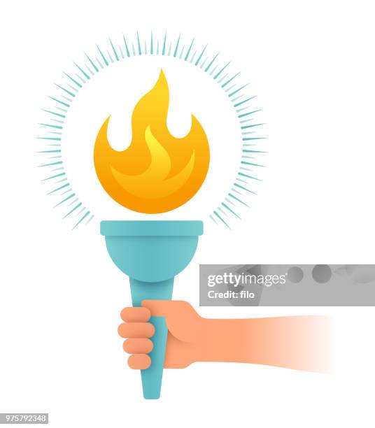 hand holding torch - flaming torch stock illustrations