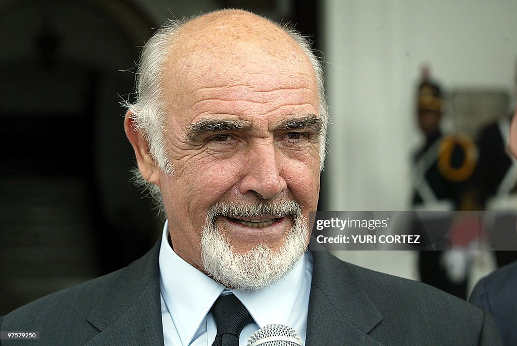 British actor Sean Connery talks with jo