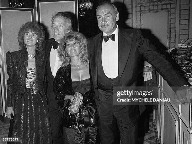 Sean Connery and his wife Micheline Roquebrune, Jean-Pierre Cassel and his wife Anne Cassel pose on September 05, 1981 during the 7th American Film...