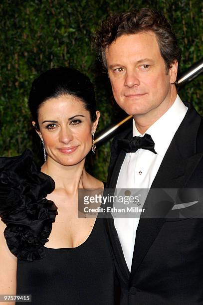 Livia Giuggioli and actor Colin Firth arrive at the 2010 Vanity Fair Oscar Party hosted by Graydon Carter held at Sunset Tower on March 7, 2010 in...