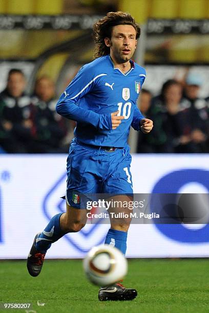 Andrea Pirlo of Italy in action during the International Friendly match between Italy and Cameroon at Louis II Stadium on March 3, 2010 in Monaco,...