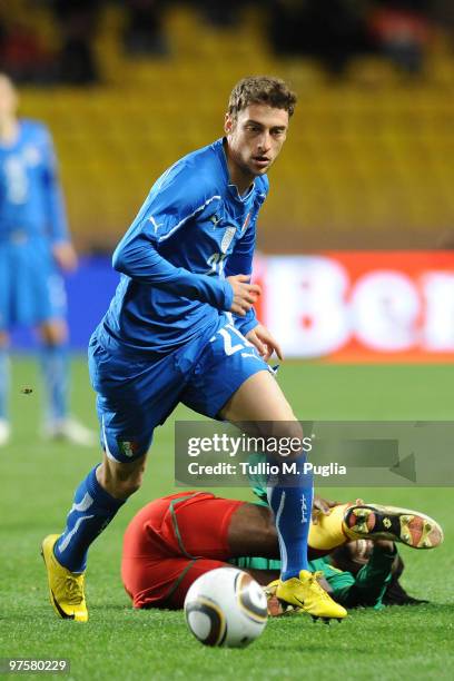 Claudio Marchisio of Italy in action during the International Friendly match between Italy and Cameroon at Louis II Stadium on March 3, 2010 in...