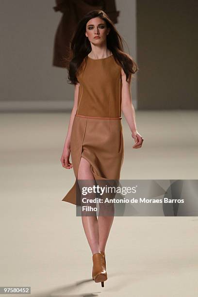 Model walks the runway during the Chloe Ready to Wear show as part of the Paris Womenswear Fashion Week Fall/Winter 2011 at Espace Ephemere Tuileries...