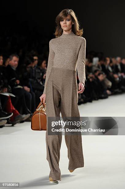 Model walks the runway during the Chloe Ready to Wear show as part of the Paris Womenswear Fashion Week Fall/Winter 2011 at Espace Ephemere Tuileries...