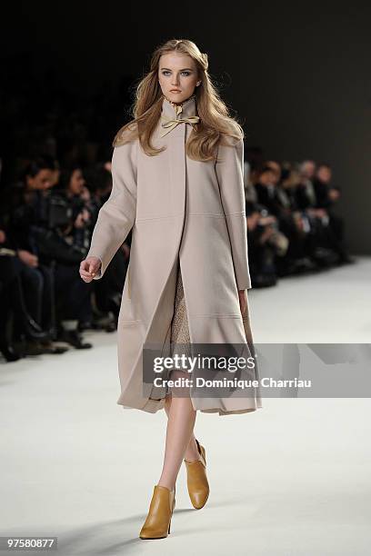 Model walks the runway during the Chloe Ready to Wear show as part of the Paris Womenswear Fashion Week Fall/Winter 2011 at Espace Ephemere Tuileries...