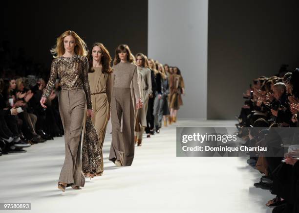 Models walk the runway during the Chloe Ready to Wear show as part of the Paris Womenswear Fashion Week Fall/Winter 2011 at Espace Ephemere Tuileries...