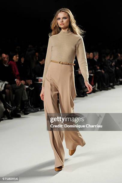 Model walks the runway during the Chloe Ready to Wear show as part of the Paris Womenswear Fashion Week Fall/Winter 2011 at Espace Ephemere Tuileries...