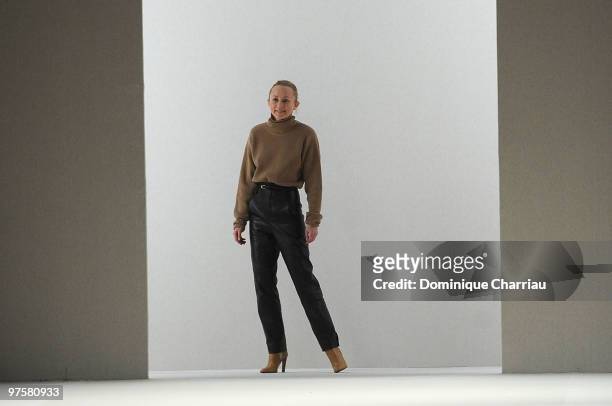 Designer Hannah MacGibbon greets the audience during the Chloe Ready to Wear show as part of the Paris Womenswear Fashion Week Fall/Winter 2011 at...
