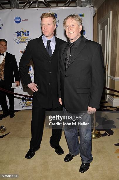 Actors Jake Busey and Gary Busey attend the 20th Annual Night of 100 Stars Oscar Gala in the Crystal Ballroom at the Beverly Hills Hotel on March 7,...