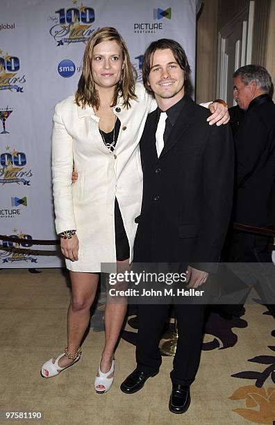 Jason Ritter and guest attend the 20th Annual Night of 100 Stars Oscar Gala in the Crystal Ballroom at the Beverly Hills Hotel on March 7, 2010 in...
