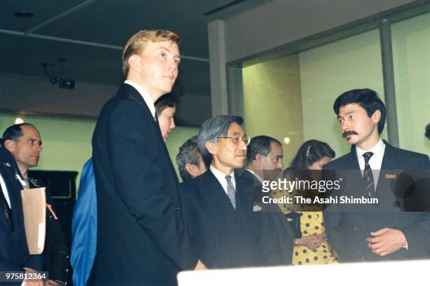 Crown Prince Akihito and Crown Prince Willem-Alexander of the Netherlands attend a Philipp Franz von Siebold exhibition at the Tokyo National Museum...
