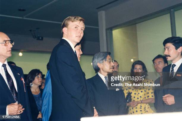 Crown Prince Akihito and Crown Prince Willem-Alexander of the Netherlands attend a Philipp Franz von Siebold exhibition at the Tokyo National Museum...