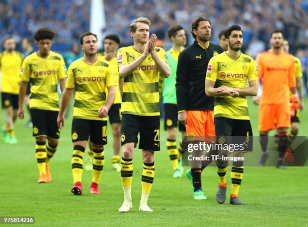 Jadon Malik Sancho of Dortmund, Mario Goetze of Dortmund, Andre Schuerrle of Dortmund, Goalkeeper Roman Weidenfeller of Dortmund, Nuri Sahin of...