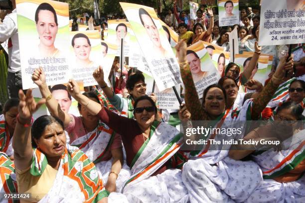 On the occasion of the International Women Day All India Mahila Congress organize a Vishal Mahila Congress Dhanyawad Rally at Jantar Mantar in New...