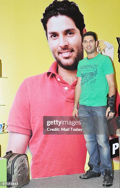 Yuvraj Singh during the launch of YUVI- his official merchandise line in Mumbai on March 7, 2010.