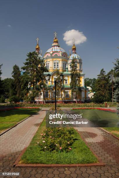 holy ascension cathedral, almaty - ascension of christ stock-fotos und bilder