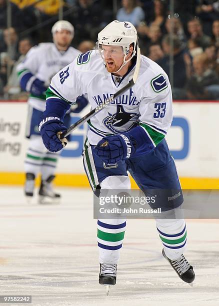 Henrik Sedin of the Vancouver Canucks skates against the Nashville Predators on March 7, 2010 at the Bridgestone Arena in Nashville, Tennessee.