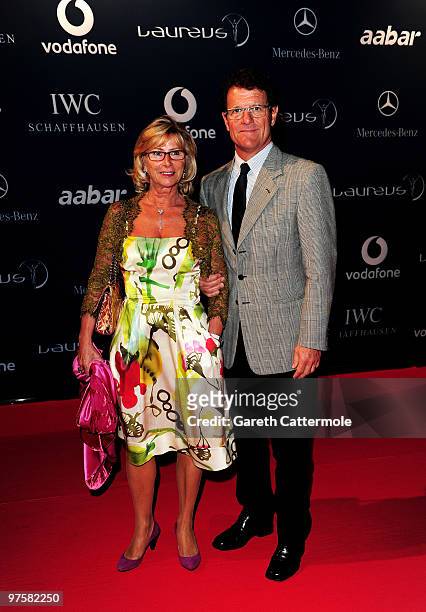 Fabio Cappello and his wife Laura attend the Laureus Welcome Party part of the Laureus Sports Awards 2010 at the Fairmount Hotel on March 9, 2010 in...