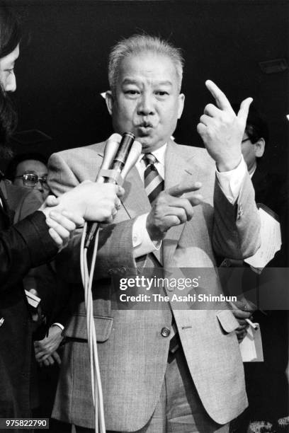 Prince Norodom Sihanouk Of Cambodia speaks to media reporters after his meeting with Foreign Minister Sosuke Uno at the Foreign Ministry on August 9,...