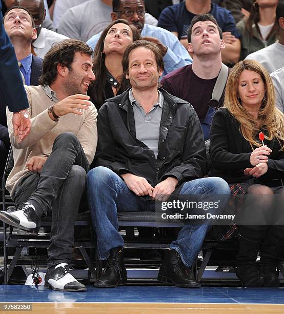 David Duchovny and guests attend a game between the Atlanta Hawks and the New York Knicks at Madison Square Garden on March 8, 2010 in New York City.