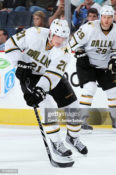 Forward Loui Eriksson of the Dallas Stars skates with the puck against the Pittsburgh Penguins on March 6, 2010 at Mellon Arena in Pittsburgh,...