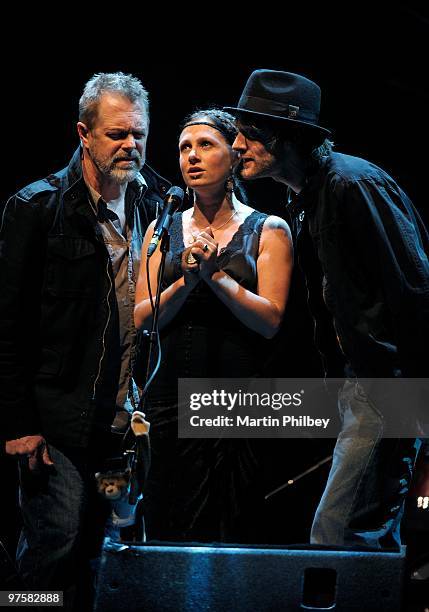 Bill Chambers, Kasey Chambers and Shane Nicholson perform on stage at Hamer Hall on 14th August 2008 in Melbourne, Australia.