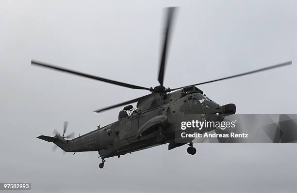 Sea Lynx MK 88 A helicopter is pictured on his arrival at the FGS Mecklenburg Vorpommern Navy frigate on March 9, 2010 in Eckernfoerde, Germany....