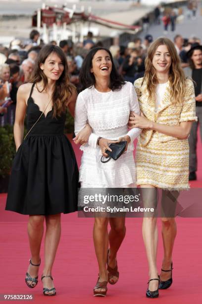 Anais Demoustier, Charline Bourgeois-Tacquet, Sigrid Bouaziz attend red carpet photocall during Cabourg Film Festival day 3 on June 15, 2018 in...