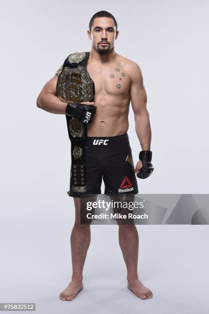 Middleweight Champion Robert Whittaker of New Zealand poses for a portrait during a UFC photo session on June 6, 2018 in Chicago, Illinois.