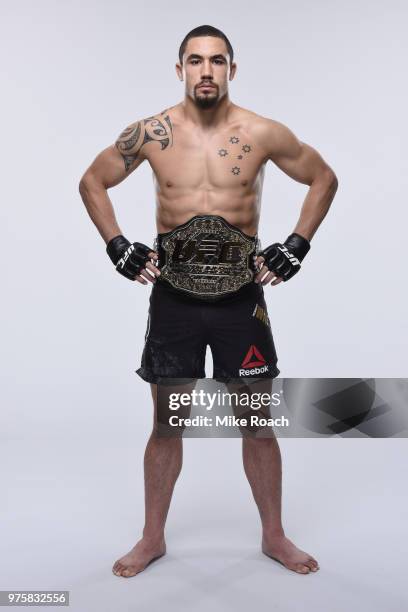 Middleweight Champion Robert Whittaker of New Zealand poses for a portrait during a UFC photo session on June 6, 2018 in Chicago, Illinois.