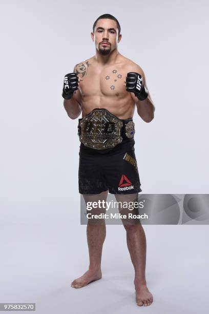 Middleweight Champion Robert Whittaker of New Zealand poses for a portrait during a UFC photo session on June 6, 2018 in Chicago, Illinois.