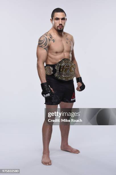 Middleweight Champion Robert Whittaker of New Zealand poses for a portrait during a UFC photo session on June 6, 2018 in Chicago, Illinois.