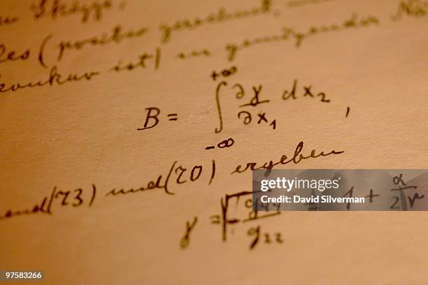 Detail from Albert Einstein's General Theory of Relativity which is on display in its entirety for the first time, at the Israeli Academy of Sciences...