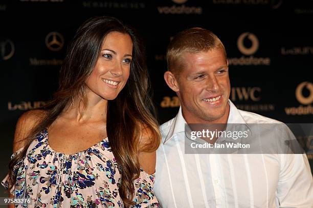 Mick Fanning and his wife Karissa attend the Laureus Welcome Party part of the Laureus Sports Awards 2010 at the Fairmount Hotel on March 9, 2010 in...